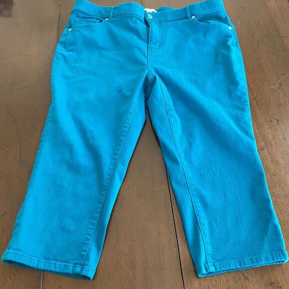 Isaac Mizrahi Capri Pants Women's 20WP Teal Stretch‎ Pockets High-Rise Zip Fly - Picture 1 of 10